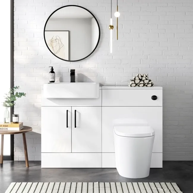 100% Waterproof - Harper Gloss White PVC Vanity with Semi Recessed Basin 600mm - Black Accents