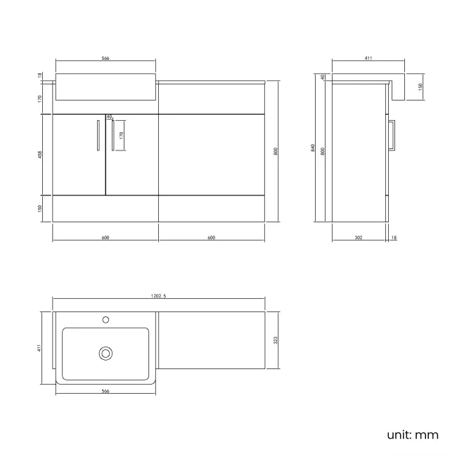 100% Waterproof - Harper Gloss White PVC Basin Vanity and Back To Wall Toilet Unit 1200mm (Excludes Toilet) - Brushed Brass Accents