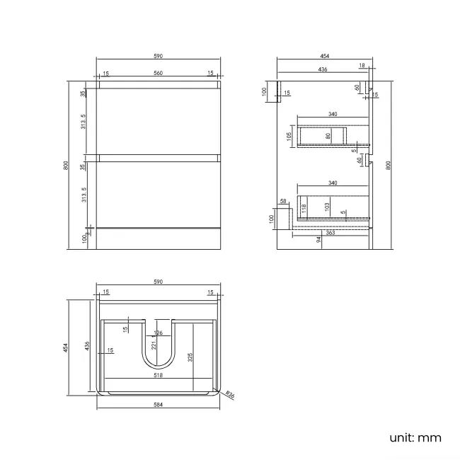 100% Waterproof - Corsica Gloss White PVC Vanity Drawer with Marble Top & Marin Basin 600mm