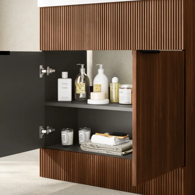 Havana Fluted Black Walnut Combination Vanity Basin and Aruba Toilet 1300mm - Black Accents