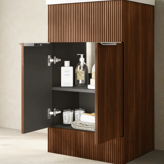 Havana Fluted Black Walnut Basin Vanity and Back To Wall Toilet Unit 1000mm (Excludes Toilet) - Chrome Handles