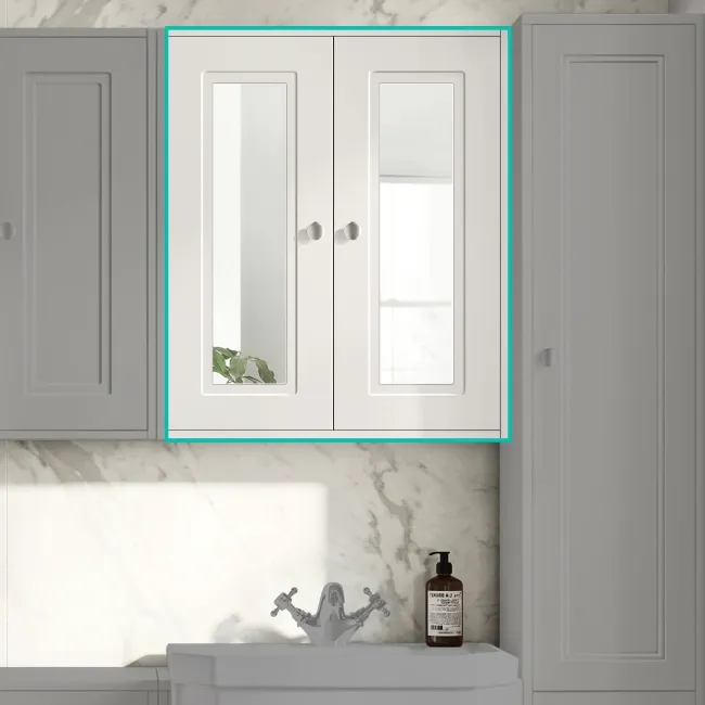 Cotton White Wall Hung Mirror Cabinet 700x600mm