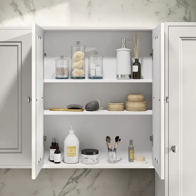 Cotton White Wall Hung Mirror Cabinet 700x600mm