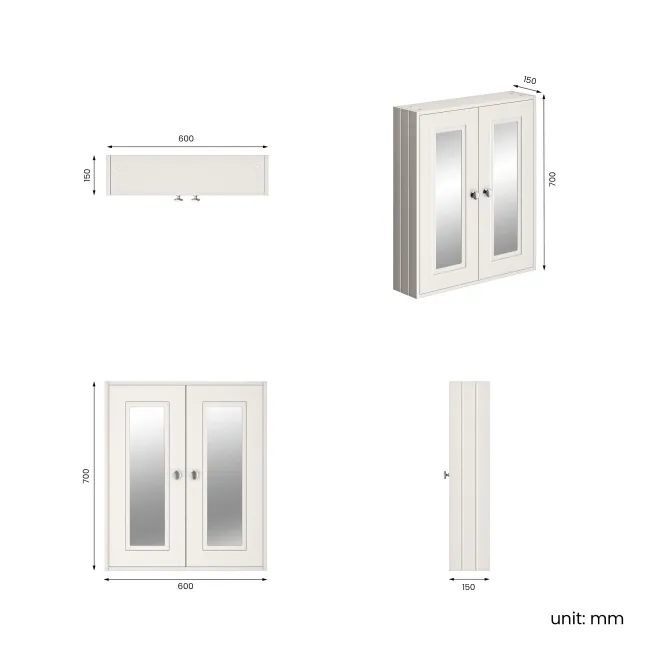 Cotton White Wall Hung Mirror Cabinet 700x600mm