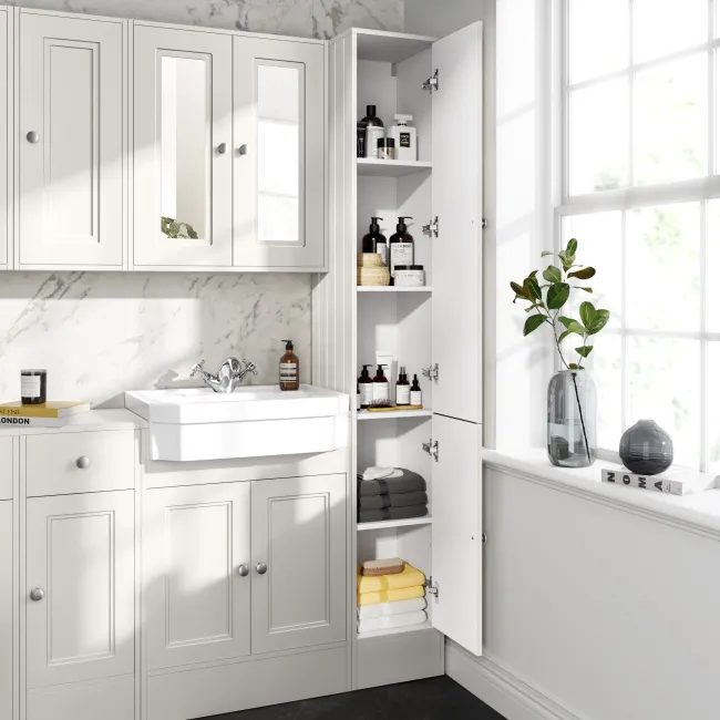 Monaco Cotton White Floor Standing Tall Cabinet Unit 300mm