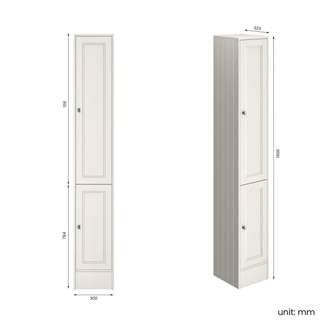 Monaco Cotton White Floor Standing Tall Cabinet Unit 300mm