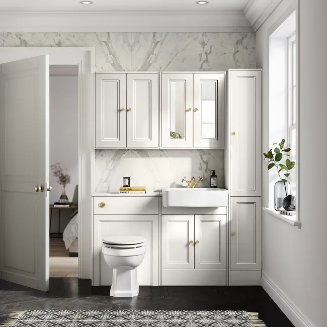 Monaco Cotton White Basin Vanity 600mm - Brushed Brass Accents