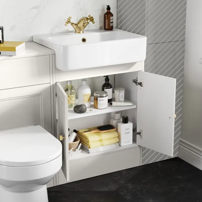 Monaco Cotton White Combination Vanity Basin and Miami Toilet 1200mm - Brushed Brass Accents