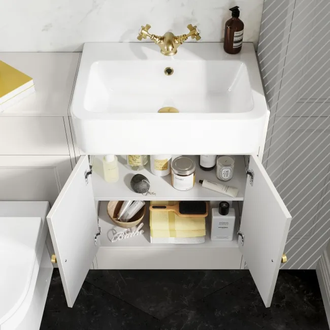 Monaco Cotton White Combination Vanity Basin and Miami Toilet 1200mm - Brushed Brass Accents