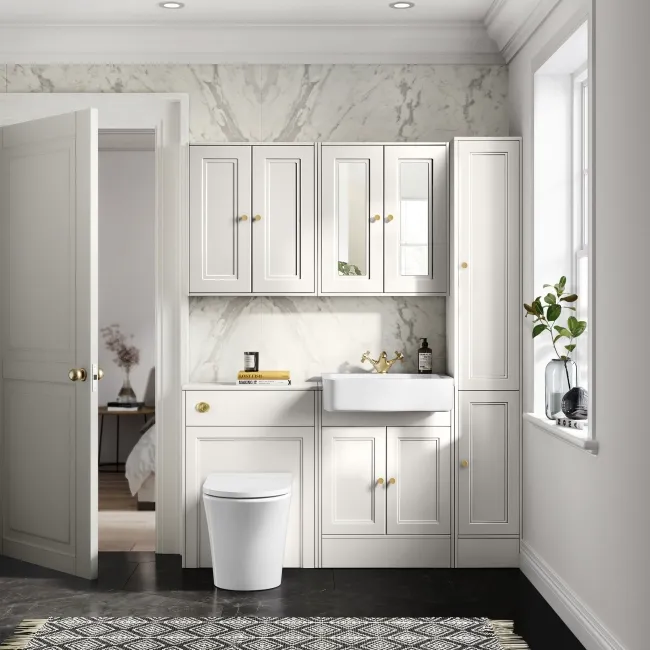 Monaco Cotton White Combination Vanity Basin and Tucson Toilet 1200mm - Brushed Brass Accents