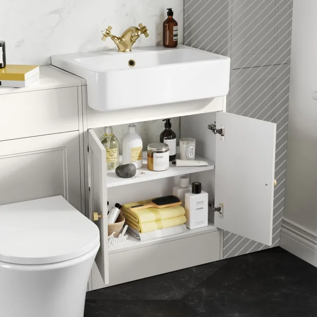 Monaco Cotton White Combination Vanity Basin and Tucson Toilet 1200mm - Brushed Brass Accents