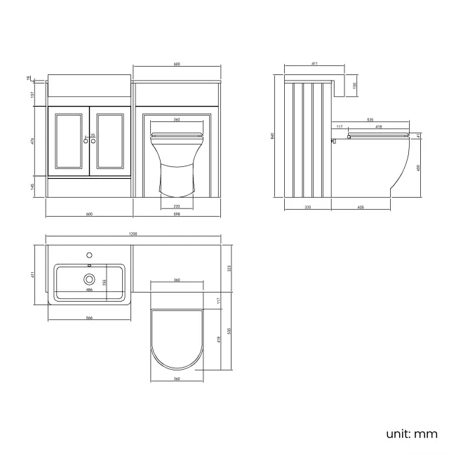 Monaco Cotton White Combination Vanity Basin and Kansas Toilet with Wooden Seat 1200mm - Brushed Brass Accents