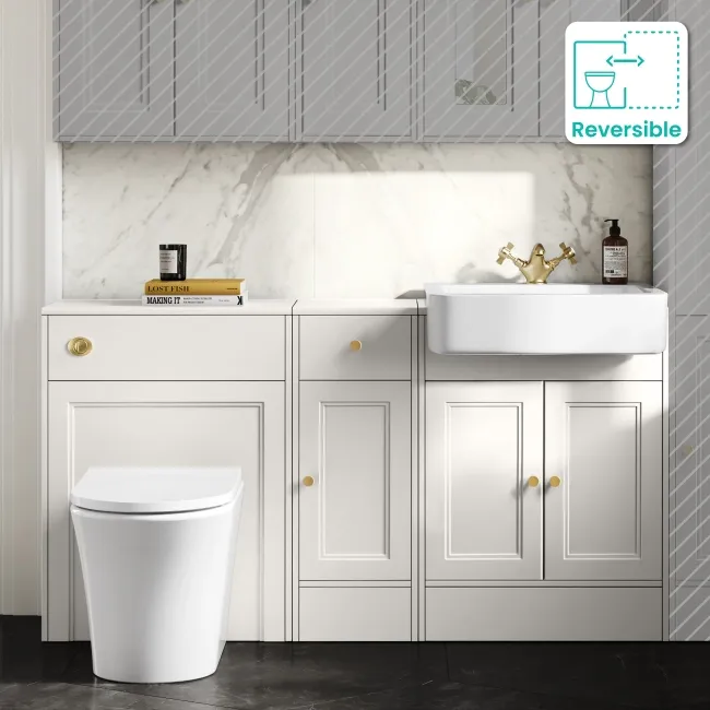 Monaco Cotton White Combination Vanity Basin and Tucson Toilet 1500mm - Brushed Brass Accents
