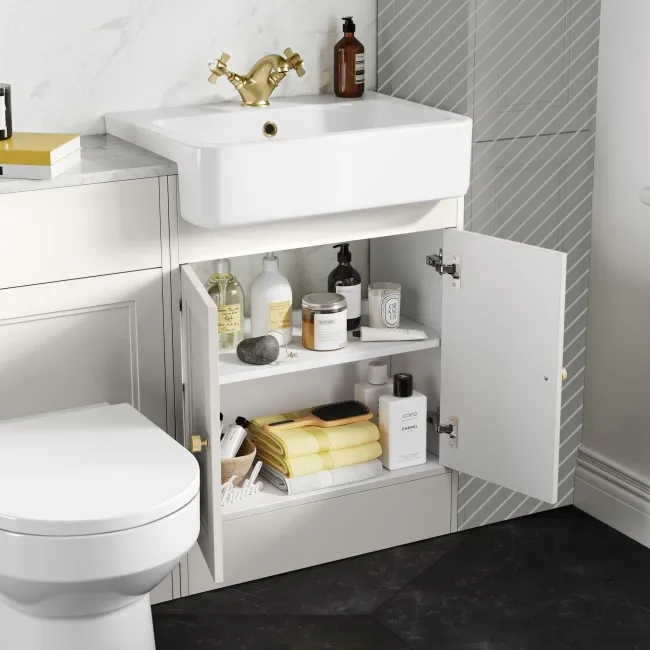 Monaco Cotton White Combination Vanity Basin with Marble Top & Miami Toilet 1200mm - Brushed Brass Accents
