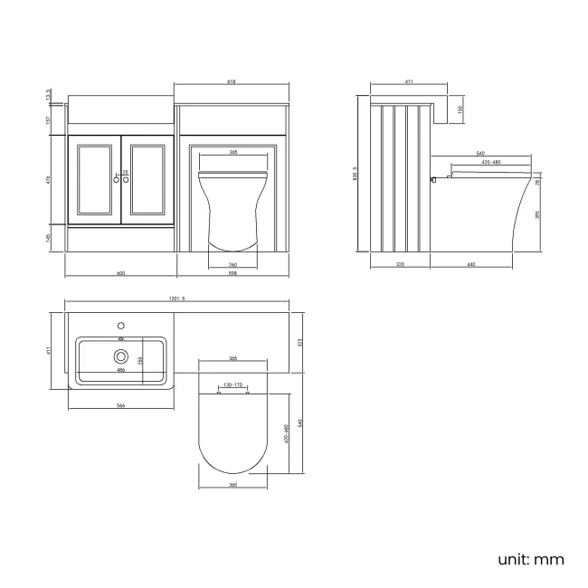 Monaco Cotton White Combination Vanity Basin with Marble Top & Tucson Toilet 1200mm - Brushed Brass Accents