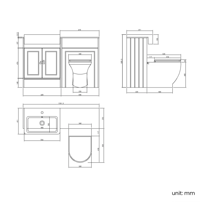 Monaco Cotton White Combination Vanity Basin with Marble Top & Kansas Toilet with Wooden Seat 1200mm - Brushed Brass Accents