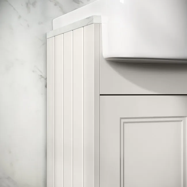 Monaco Cotton White Combination Vanity Basin with Marble Top and Tucson Toilet 1500mm - Brushed Brass Accents