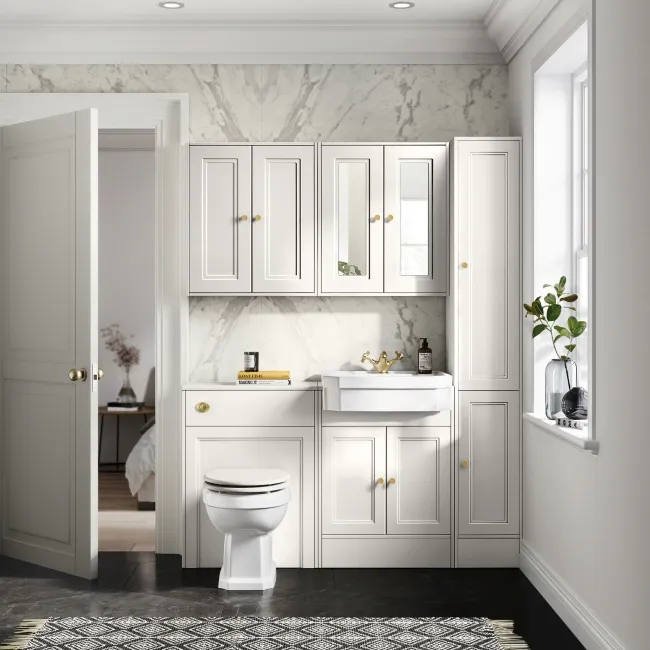 Monaco Cotton White Traditional Basin Vanity 600mm - Brushed Brass Accents