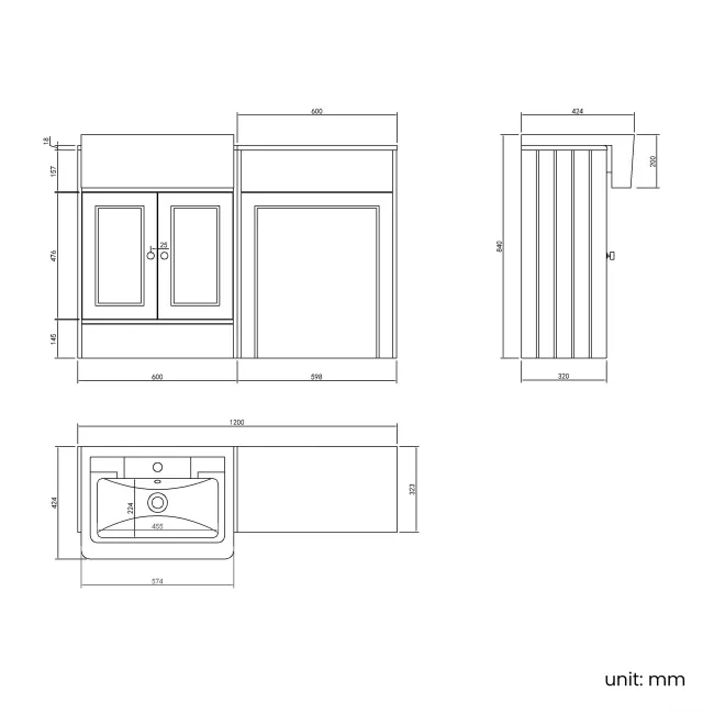 Monaco Cotton White Traditional Basin Vanity and Back To Wall Unit 1200mm (Excludes Pan & Cistern) - Brushed Brass Accents