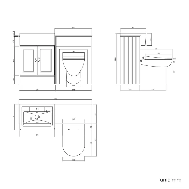 Monaco Cotton White Combination Vanity Traditional Basin with Marble Top & Aruba Toilet 1200mm - Brushed Brass Accents