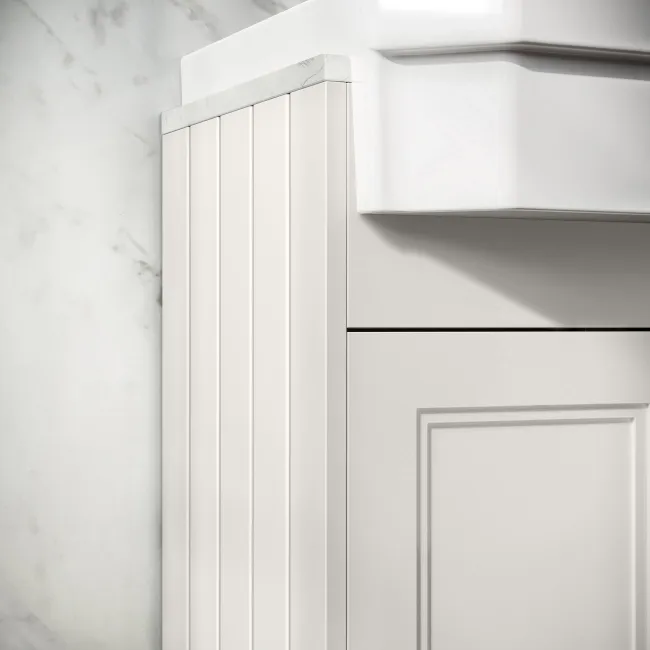 Monaco Cotton White Combination Vanity Traditional Basin with Marble Top 1500mm (Excludes Pan & Cistern) - Brushed Brass Accents