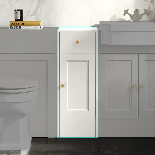 Monaco Cotton White Side Cabinet Unit 300mm - Brushed Brass Accents