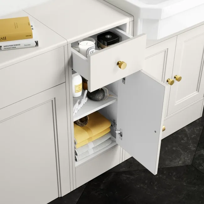 Monaco Cotton White Side Cabinet Unit 300mm - Brushed Brass Accents