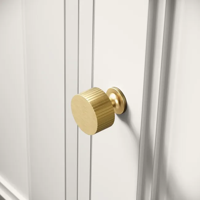 Monaco Cotton White Side Cabinet Unit 300mm - Brushed Brass Accents