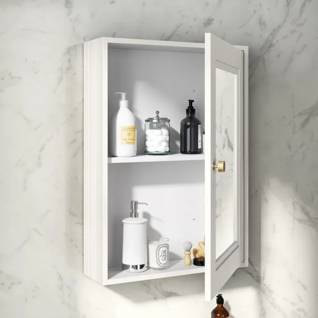 Cotton White Mirror Cabinet 700x500mm - Brushed Brass Accents