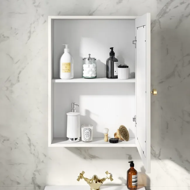 Cotton White Mirror Cabinet 700x500mm - Brushed Brass Accents