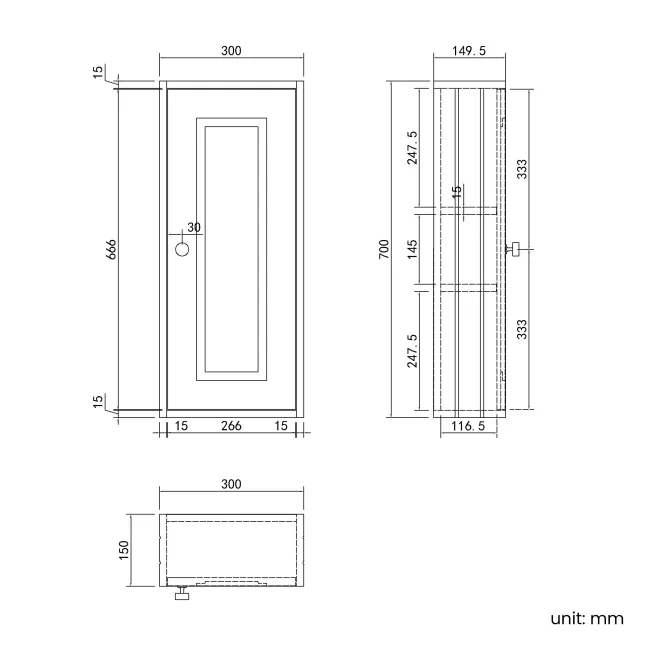 Cotton White Wall Hung Cabinet 700x300mm - Brushed Brass Accents