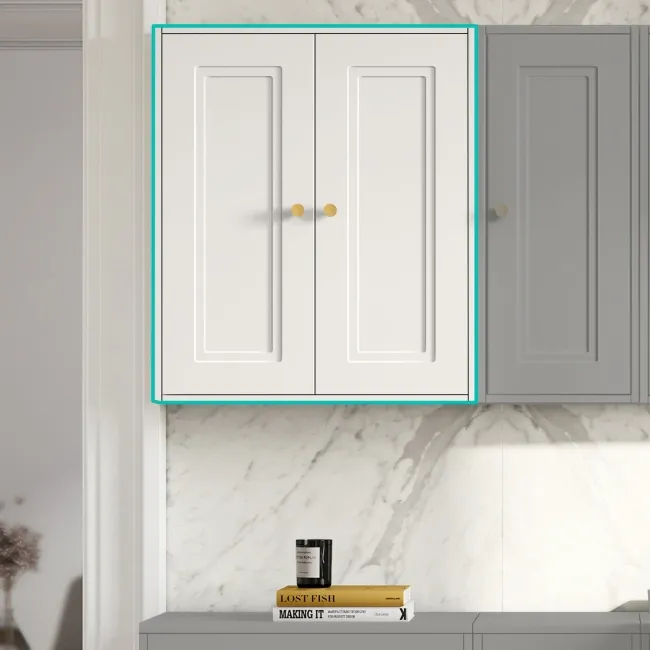 Cotton White Wall Hung Cabinet 700x600mm - Brushed Brass Accents