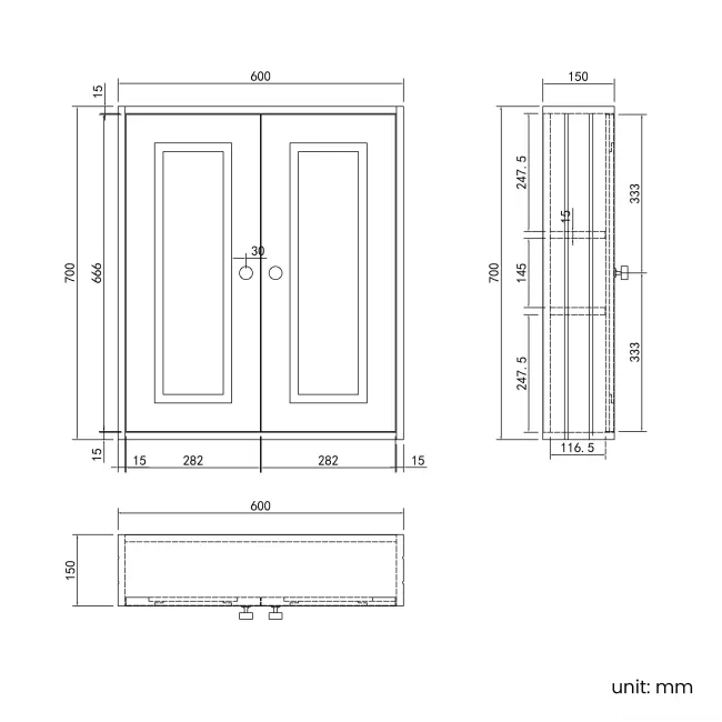 Cotton White Wall Hung Cabinet 700x600mm - Brushed Brass Accents