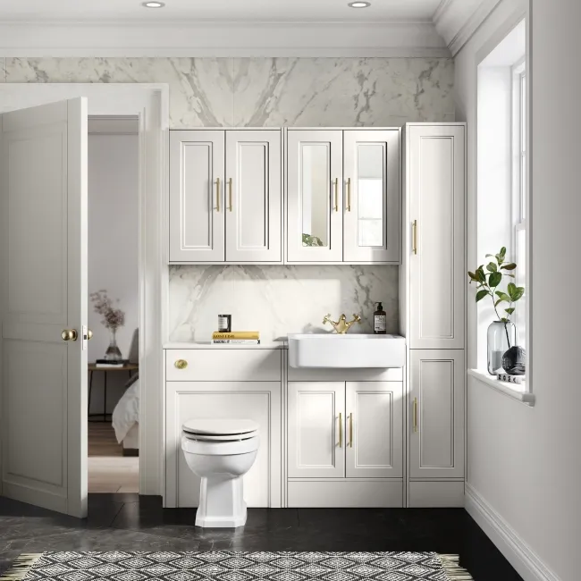 Monaco Cotton White Basin Vanity 600mm - Brass Knurled Handles