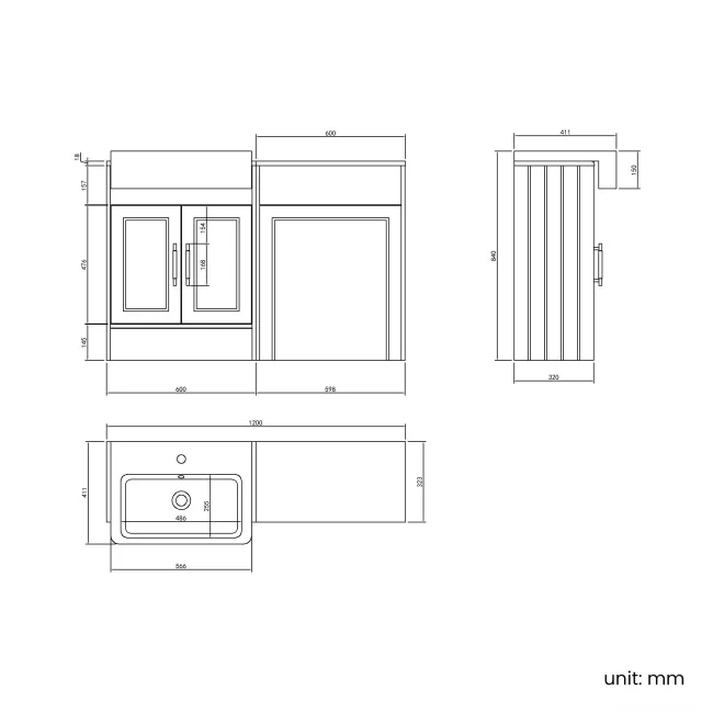 Monaco Cotton White Basin Vanity and Back To Wall Toilet Unit 1200mm (Excludes Pan & Cistern) - Brass Knurled Handles