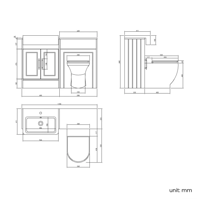 Monaco Cotton White Combination Vanity Basin and Kansas Toilet with Wooden Seat 1200mm - Brass Knurled Handles