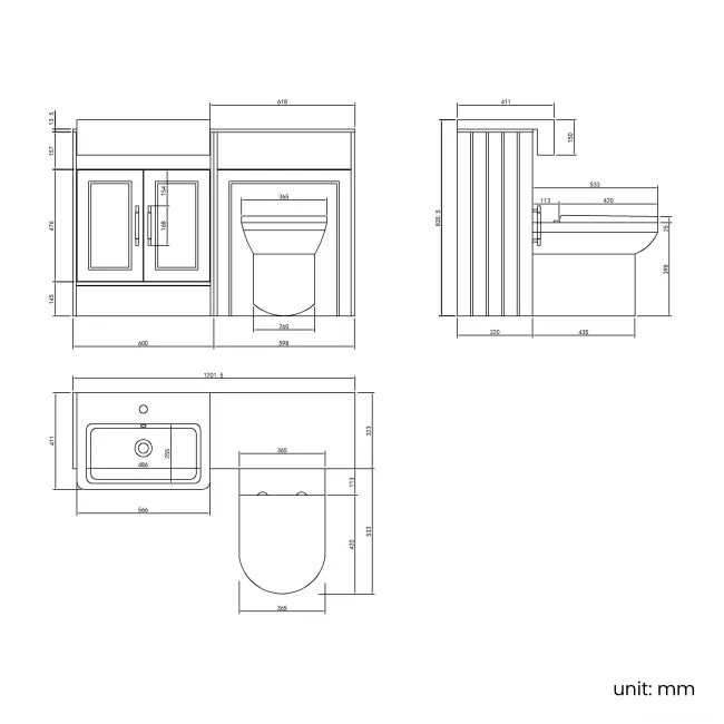 Monaco Cotton White Combination Vanity Basin with Marble Top & Miami Toilet 1200mm - Brass Knurled Handles
