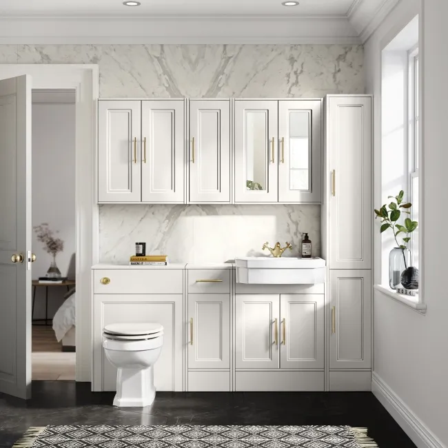 Monaco Cotton White Side Cabinet Unit 300mm - Brass Knurled Handles
