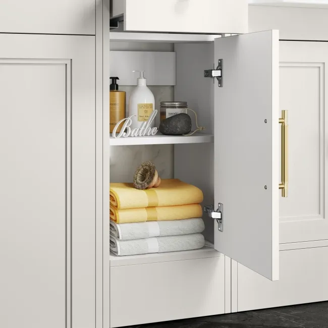 Monaco Cotton White Side Cabinet Unit 300mm - Brass Knurled Handles