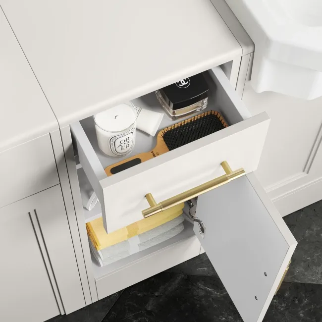Monaco Cotton White Side Cabinet Unit 300mm - Brass Knurled Handles