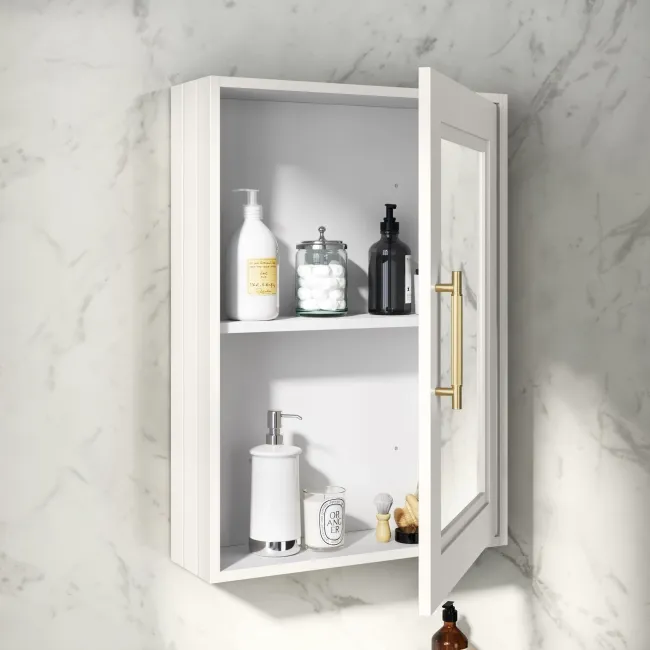 Cotton White Mirror Cabinet 700x500mm - Brass Knurled Handles