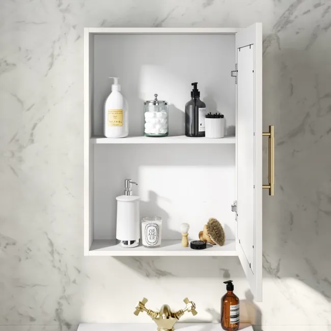 Cotton White Mirror Cabinet 700x500mm - Brass Knurled Handles
