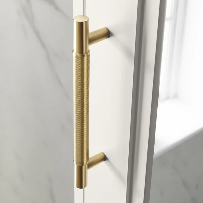 Cotton White Mirror Cabinet 700x500mm - Brass Knurled Handles