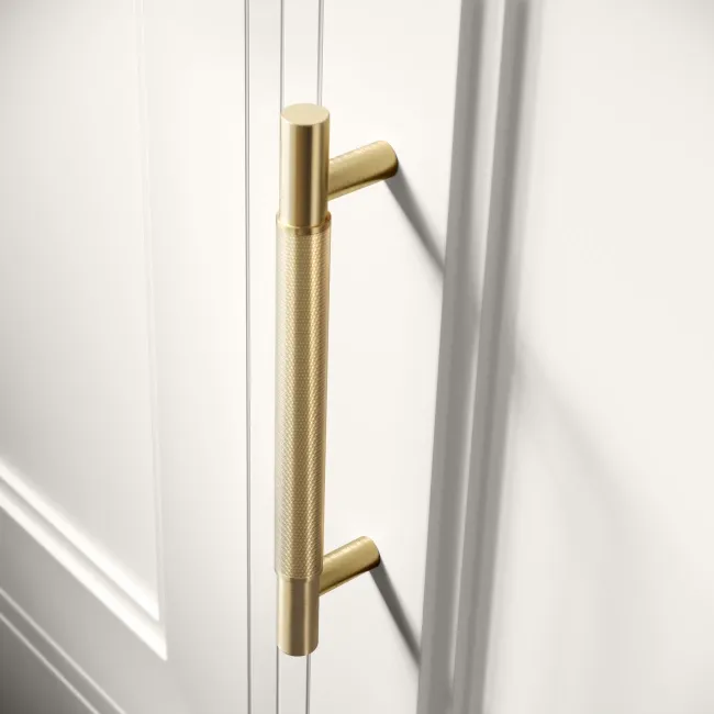 Cotton White Wall Hung Cabinet 700x300mm - Brass Knurled Handles