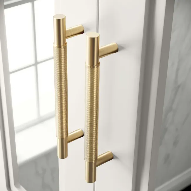 Cotton White Wall Hung Mirror Cabinet 700x600mm - Brass Knurled Handles