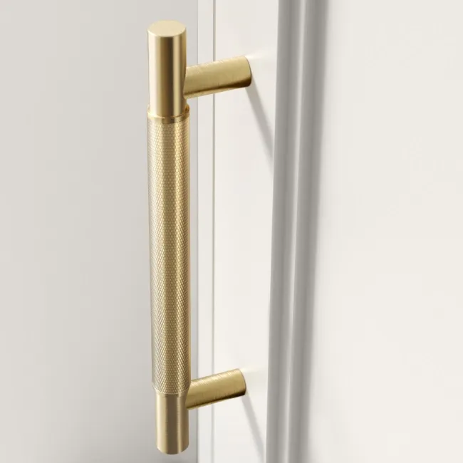Monaco Cotton White Floor Standing Tall Cabinet Unit 300mm - Brass Knurled Handles