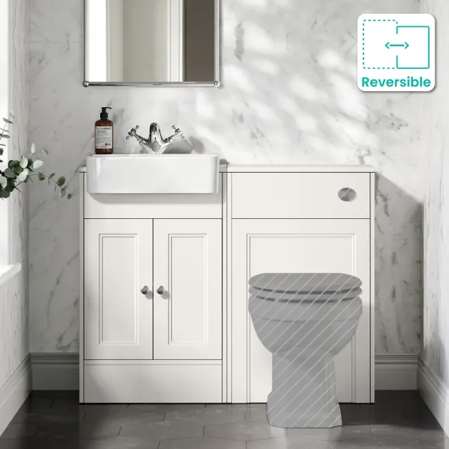 Monaco Cotton White Basin Vanity and Back To Wall Toilet Unit 1000mm (Excludes Pan & Cistern)