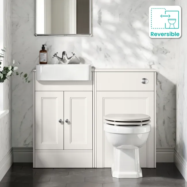 Monaco Cotton White Combination Vanity Basin and Hudson Toilet with Wooden Seat 1000mm