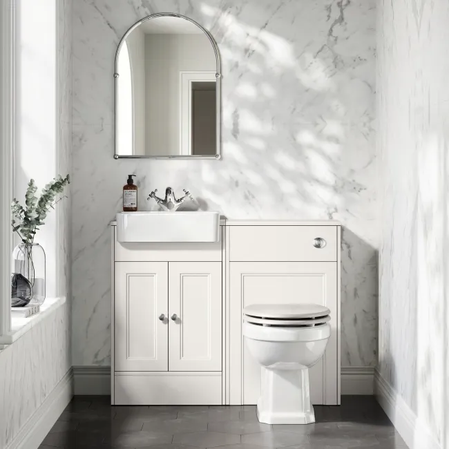 Monaco Cotton White Combination Vanity Basin and Hudson Toilet with Wooden Seat 1000mm