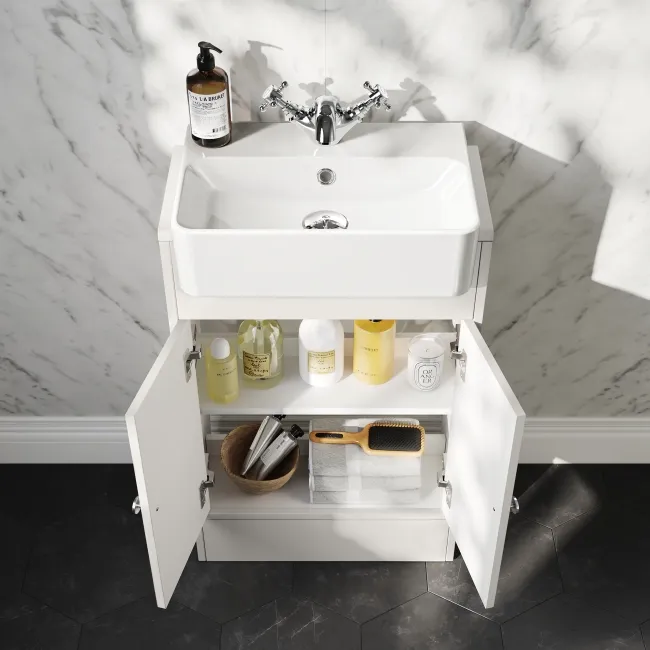 Monaco Cotton White Combination Vanity Basin and Hudson Toilet with Wooden Seat 1000mm